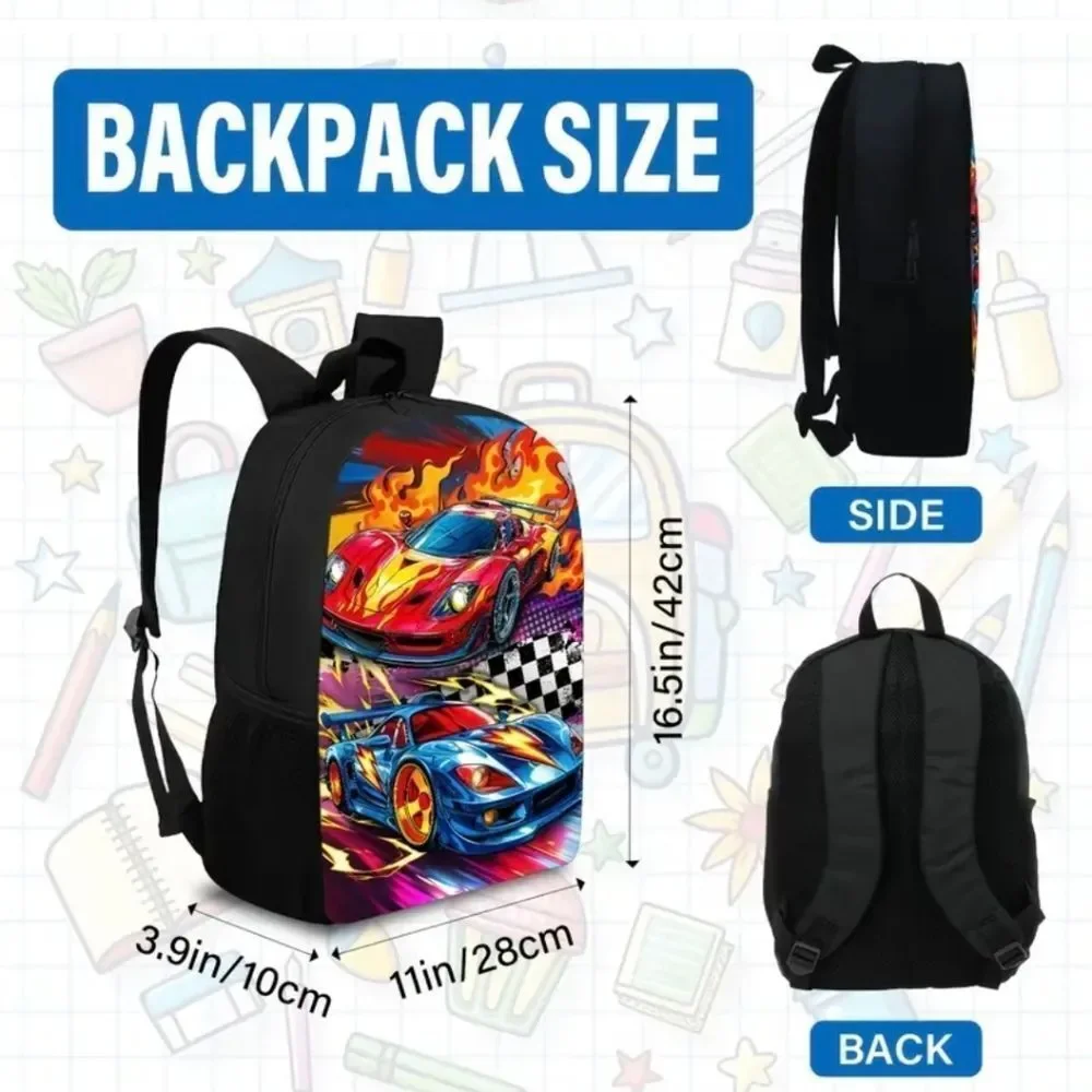 Racecars Fire Finishline Bookbag/Backpack Lunch Bag Pencil Case Set